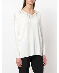 weißer Pullover mit einem V-Ausschnitt von Ermanno Ermanno