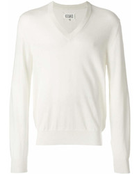 weißer Pullover mit einem V-Ausschnitt von Maison Margiela