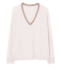 weißer Pullover mit einem V-Ausschnitt von Mango