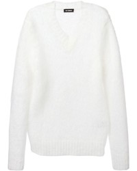 weißer Pullover mit einem V-Ausschnitt von Raf Simons