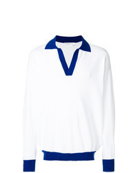 weißer und blauer horizontal gestreifter Polo Pullover