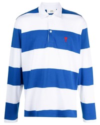 weißer und blauer horizontal gestreifter Polo Pullover von Ami Paris