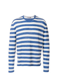 weißer und blauer horizontal gestreifter Pullover mit einem Rundhalsausschnitt von Ermanno Scervino