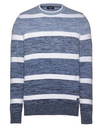 weißer und blauer horizontal gestreifter Pullover mit einem Rundhalsausschnitt von Joop Jeans