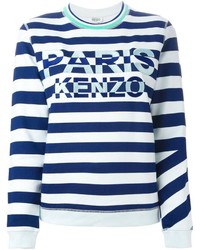 weißer und blauer horizontal gestreifter Pullover mit einem Rundhalsausschnitt von Kenzo