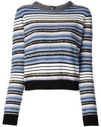 weißer und blauer kurzer Pullover