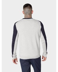 weißer und dunkelblauer bedruckter Pullover mit einem Rundhalsausschnitt von Tom Tailor Denim