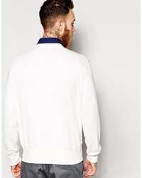 weißer und dunkelblauer bedruckter Pullover mit einem Rundhalsausschnitt von YMC