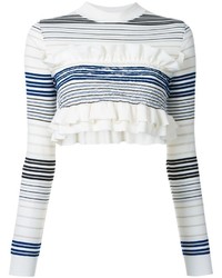 weißer und dunkelblauer horizontal gestreifter kurzer Pullover von Stella McCartney