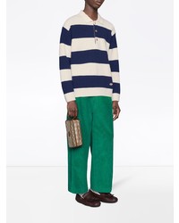 weißer und dunkelblauer horizontal gestreifter Polo Pullover von Gucci
