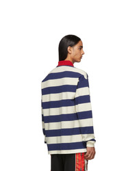 weißer und dunkelblauer horizontal gestreifter Polo Pullover von Gucci