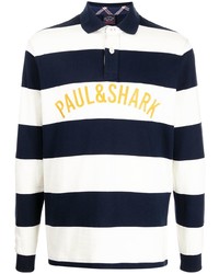 weißer und dunkelblauer horizontal gestreifter Polo Pullover von Paul & Shark