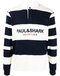 weißer und dunkelblauer horizontal gestreifter Polo Pullover von Paul & Shark