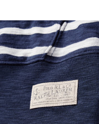 weißer und dunkelblauer horizontal gestreifter Pullover mit einem Kapuze von Polo Ralph Lauren