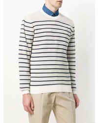 weißer und dunkelblauer horizontal gestreifter Pullover mit einem Rundhalsausschnitt von Tod's
