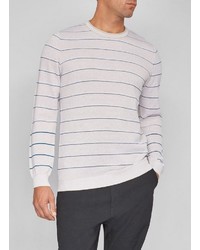 weißer und dunkelblauer horizontal gestreifter Pullover mit einem Rundhalsausschnitt von MAERZ Muenchen