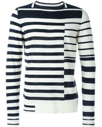 weißer und dunkelblauer horizontal gestreifter Pullover mit einem Rundhalsausschnitt von Maison Margiela