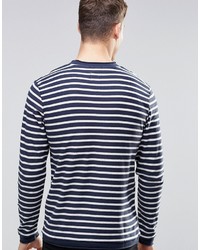 weißer und dunkelblauer horizontal gestreifter Pullover mit einem Rundhalsausschnitt von Esprit