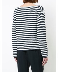 weißer und dunkelblauer horizontal gestreifter Pullover mit einem Rundhalsausschnitt von Mansur Gavriel