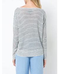 weißer und dunkelblauer horizontal gestreifter Pullover mit einem V-Ausschnitt von Nili Lotan