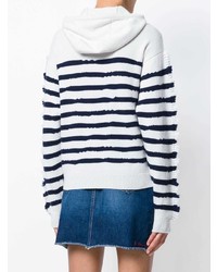 weißer und dunkelblauer horizontal gestreifter Pullover mit einer Kapuze von Barrie
