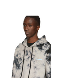 weißer und dunkelblauer Mit Batikmuster Pullover mit einem Kapuze von Off-White