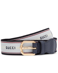 weißer und dunkelblauer Segeltuchgürtel von Gucci