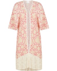 weißer und rosa Fransen Kimono