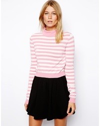 weißer und rosa horizontal gestreifter Pullover mit einem Rundhalsausschnitt von Asos