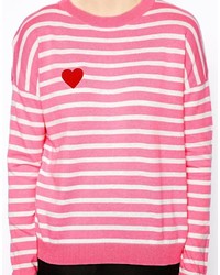 weißer und rosa horizontal gestreifter Pullover mit einem Rundhalsausschnitt von Asos