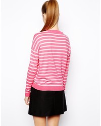 weißer und rosa horizontal gestreifter Pullover mit einem Rundhalsausschnitt von Asos