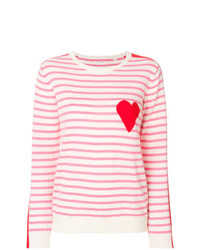 weißer und rosa horizontal gestreifter Pullover mit einem Rundhalsausschnitt von Chinti & Parker