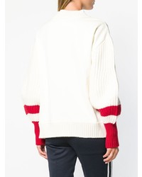 weißer und roter bedruckter Pullover mit einem Rundhalsausschnitt von Moncler