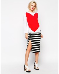 weißer und roter bedruckter Pullover mit einem Rundhalsausschnitt von Love Moschino