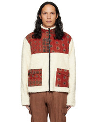 weißer und roter Fleece-Pullover mit einem Reißverschluß