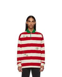 weißer und roter horizontal gestreifter Polo Pullover von Gucci