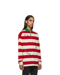 weißer und roter horizontal gestreifter Polo Pullover von Gucci