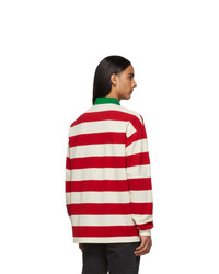 weißer und roter horizontal gestreifter Polo Pullover von Gucci