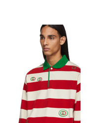 weißer und roter horizontal gestreifter Polo Pullover von Gucci