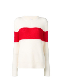 weißer und roter horizontal gestreifter Pullover mit einem Rundhalsausschnitt von Calvin Klein