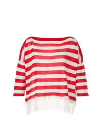 weißer und roter horizontal gestreifter Pullover mit einem Rundhalsausschnitt von Ermanno Ermanno