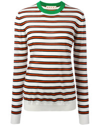 weißer und roter horizontal gestreifter Pullover mit einem Rundhalsausschnitt von Marni