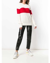 weißer und roter horizontal gestreifter Pullover mit einem Rundhalsausschnitt von Calvin Klein