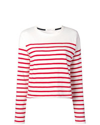 weißer und roter horizontal gestreifter Pullover mit einem Rundhalsausschnitt von Rag & Bone