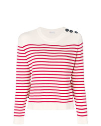 weißer und roter horizontal gestreifter Pullover mit einem Rundhalsausschnitt von RED Valentino