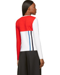 weißer und roter horizontal gestreifter Pullover mit einem Rundhalsausschnitt von J.W.Anderson