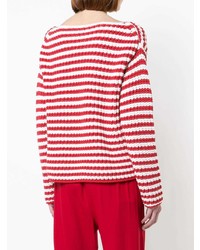 weißer und roter horizontal gestreifter Pullover mit einem Rundhalsausschnitt von Mansur Gavriel