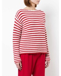 weißer und roter horizontal gestreifter Pullover mit einem Rundhalsausschnitt von Mansur Gavriel
