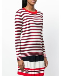 weißer und roter horizontal gestreifter Pullover mit einem Rundhalsausschnitt von Chinti & Parker