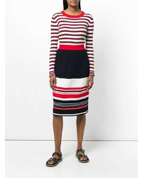 weißer und roter horizontal gestreifter Pullover mit einem Rundhalsausschnitt von Chinti & Parker